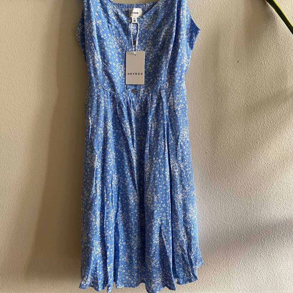 Heyson Women's Ruffle Sleeve Blue Floral Dress Sz M